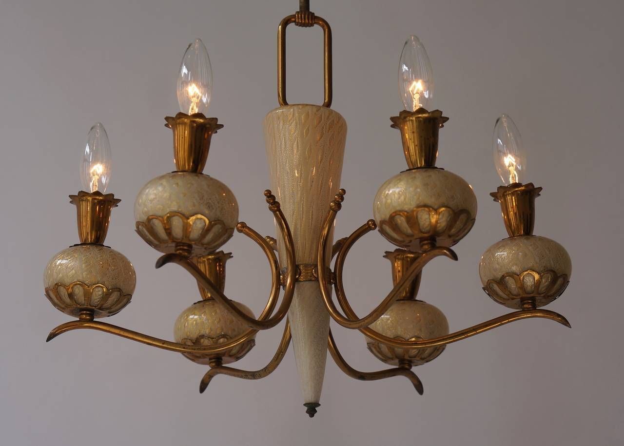 Elegant Italian Murano Gold Glass And Brass Chandelier By Barovier & Torso photo buy