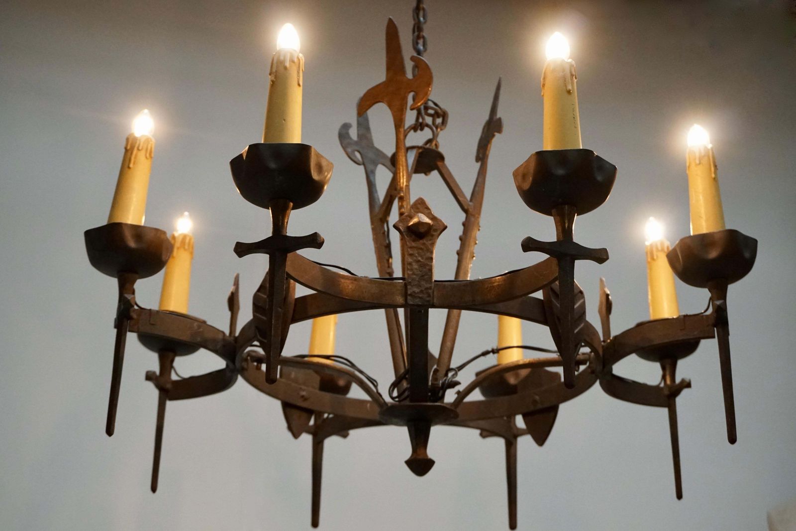 French Wrought Iron Gothic Hollywood Regency Tole Chandelier photo 2550.0