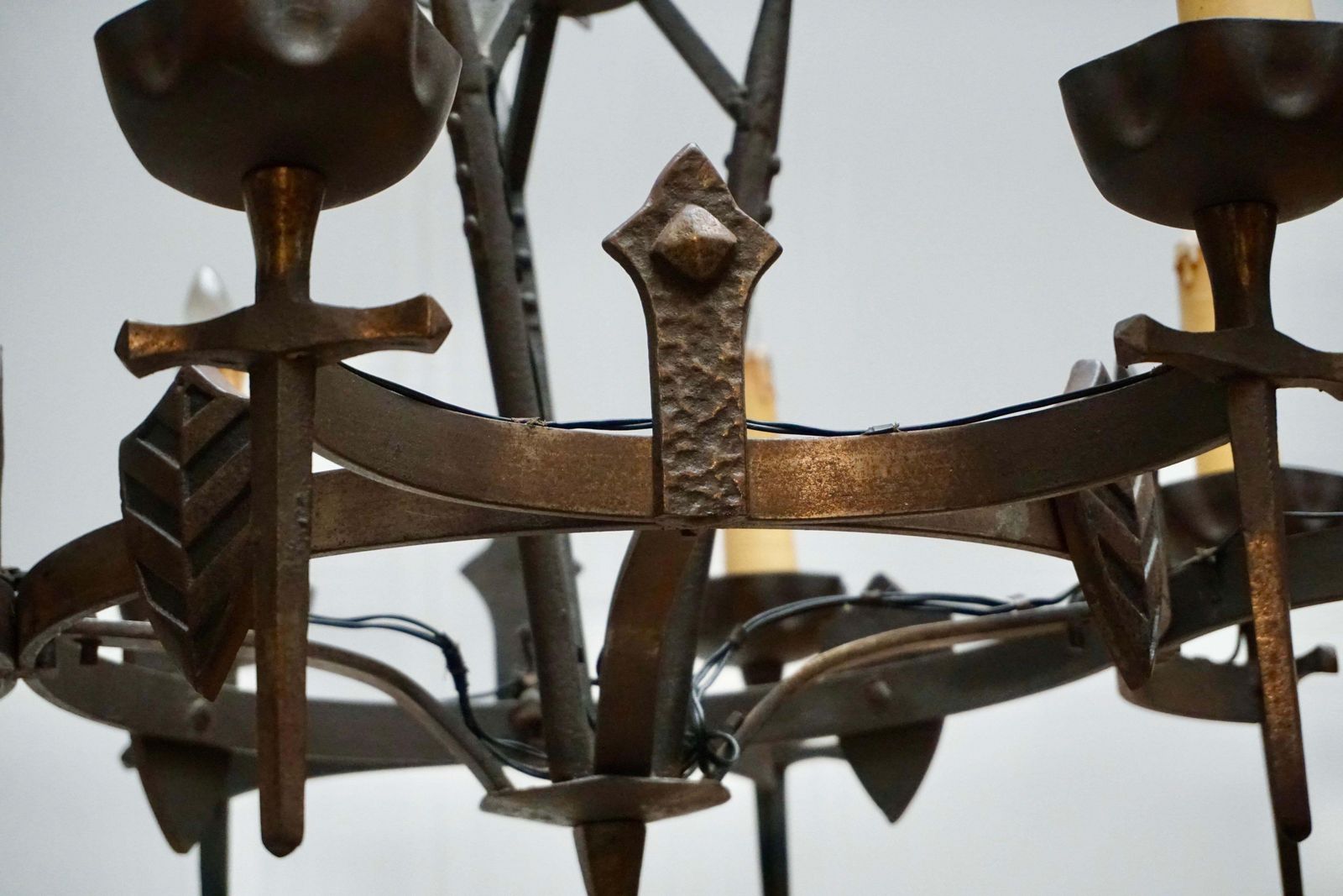 photo for sale French Wrought Iron Gothic Hollywood Regency Tole Chandelier