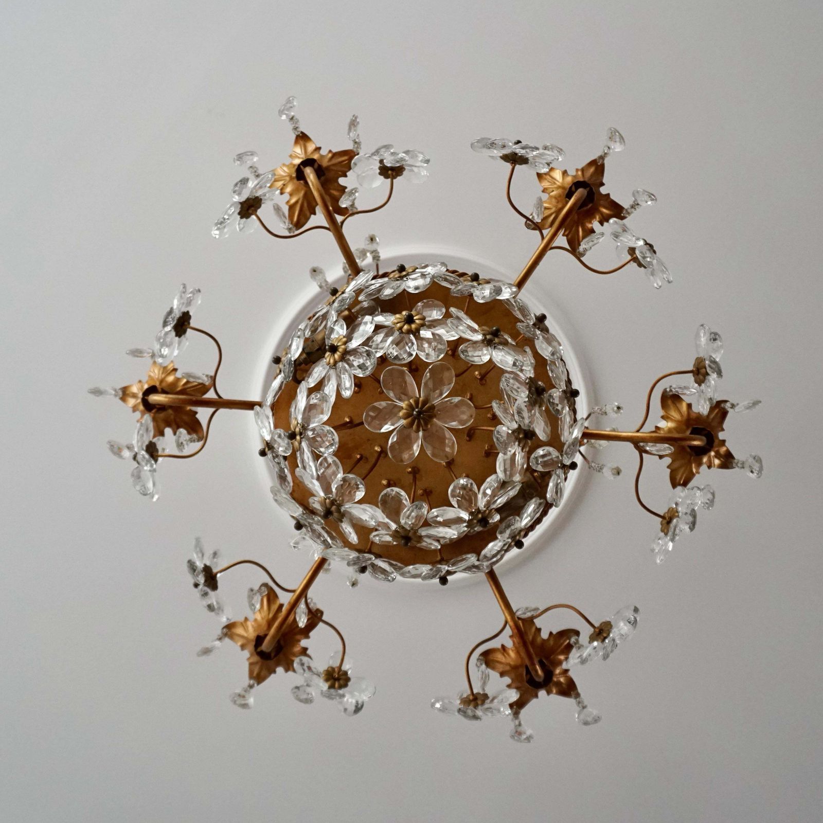 Italian Brass Gilt Chandelier With Glass Flowers photo buy