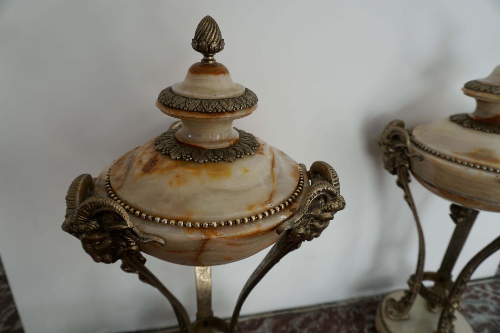 photo buy A Nice Pair Of Onyx And Silvered Bronze Ornamental Vases