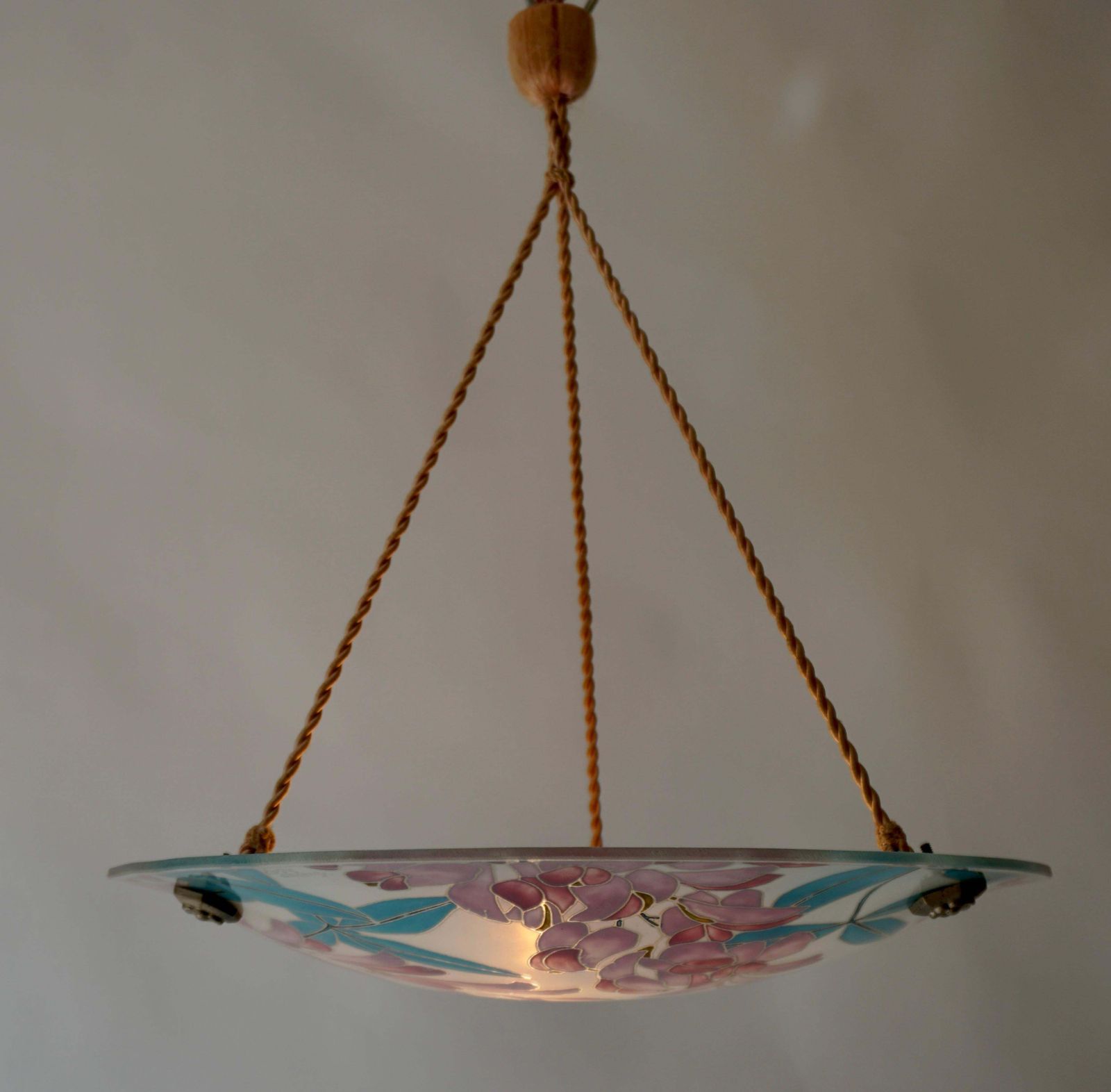 Loys Lucha French Art Deco Organic & Vibrant Floral Design Glass Pendant Light photo 2720.0