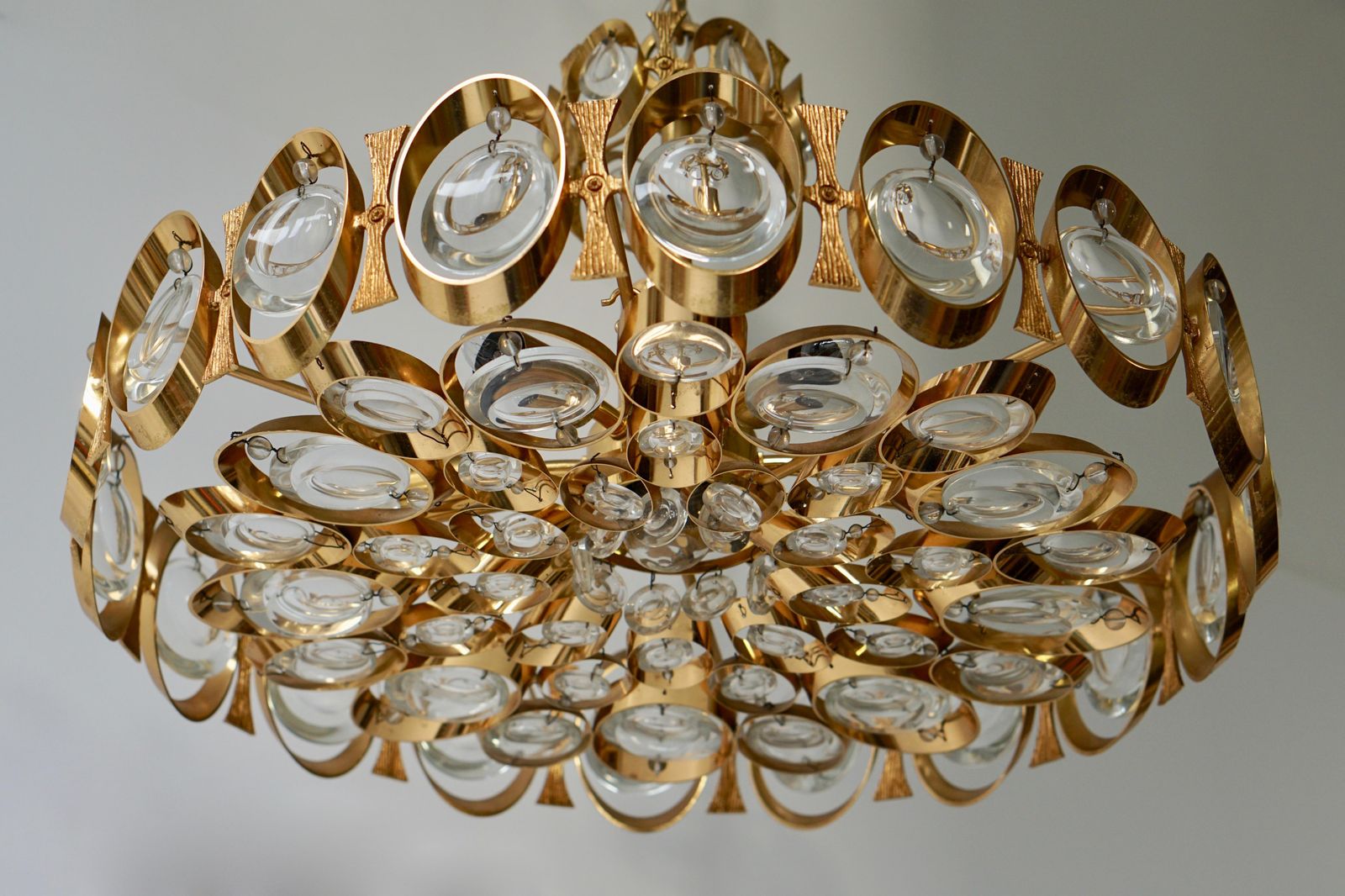 2040.0 Palwa Chandelier Or Pendant Light, Gilt Brass And Crystal Glass, 1970 photo