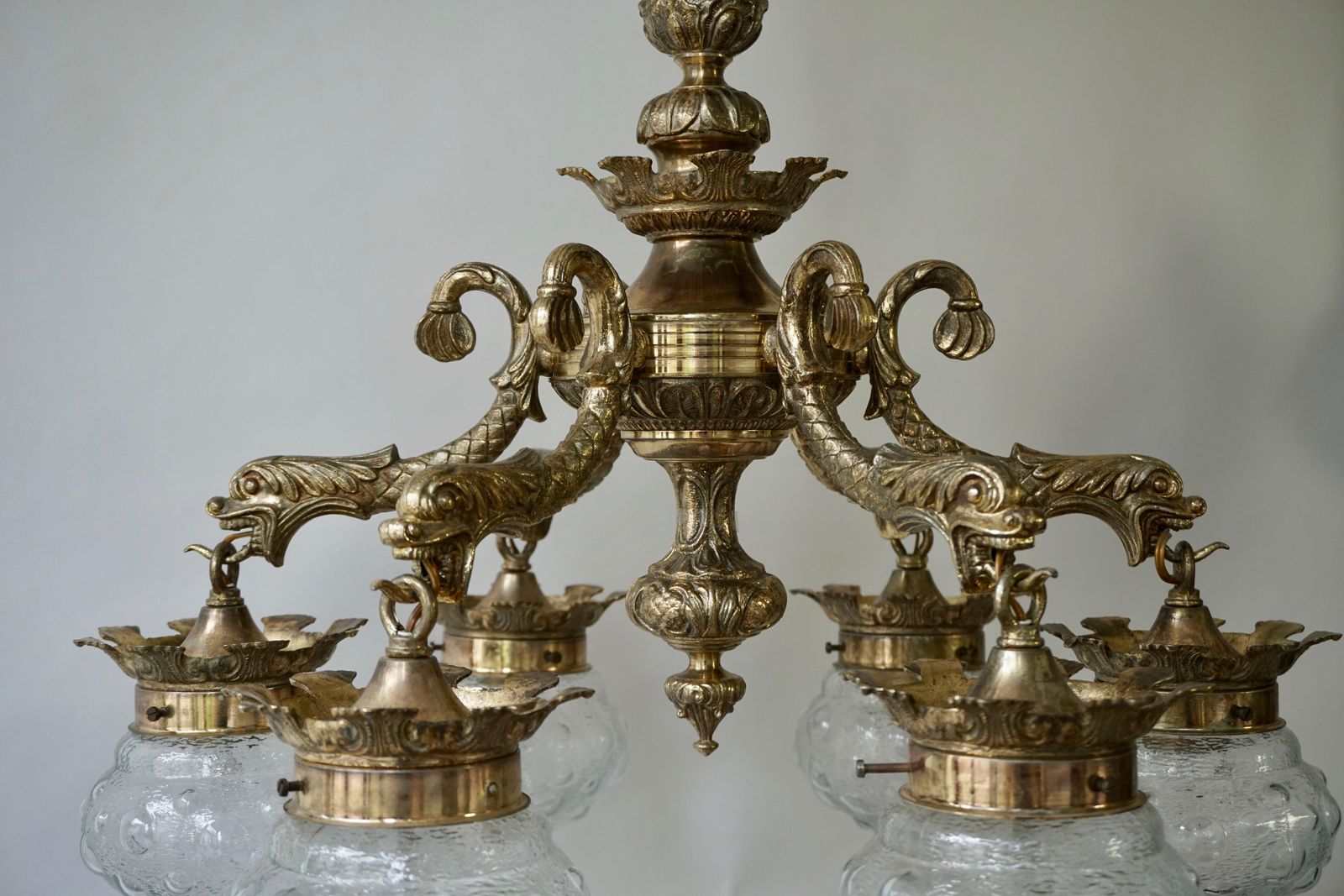 Stunning Brass Chandelier In Gothic Or Medieval Style With Dragon Sculptures photo 2380.0