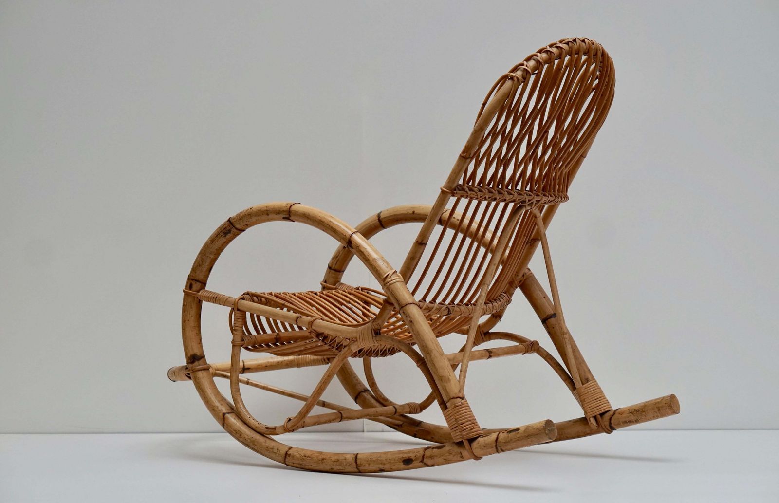 Franco Albini Style Wicker Bamboo Rocking Chair photo for sale