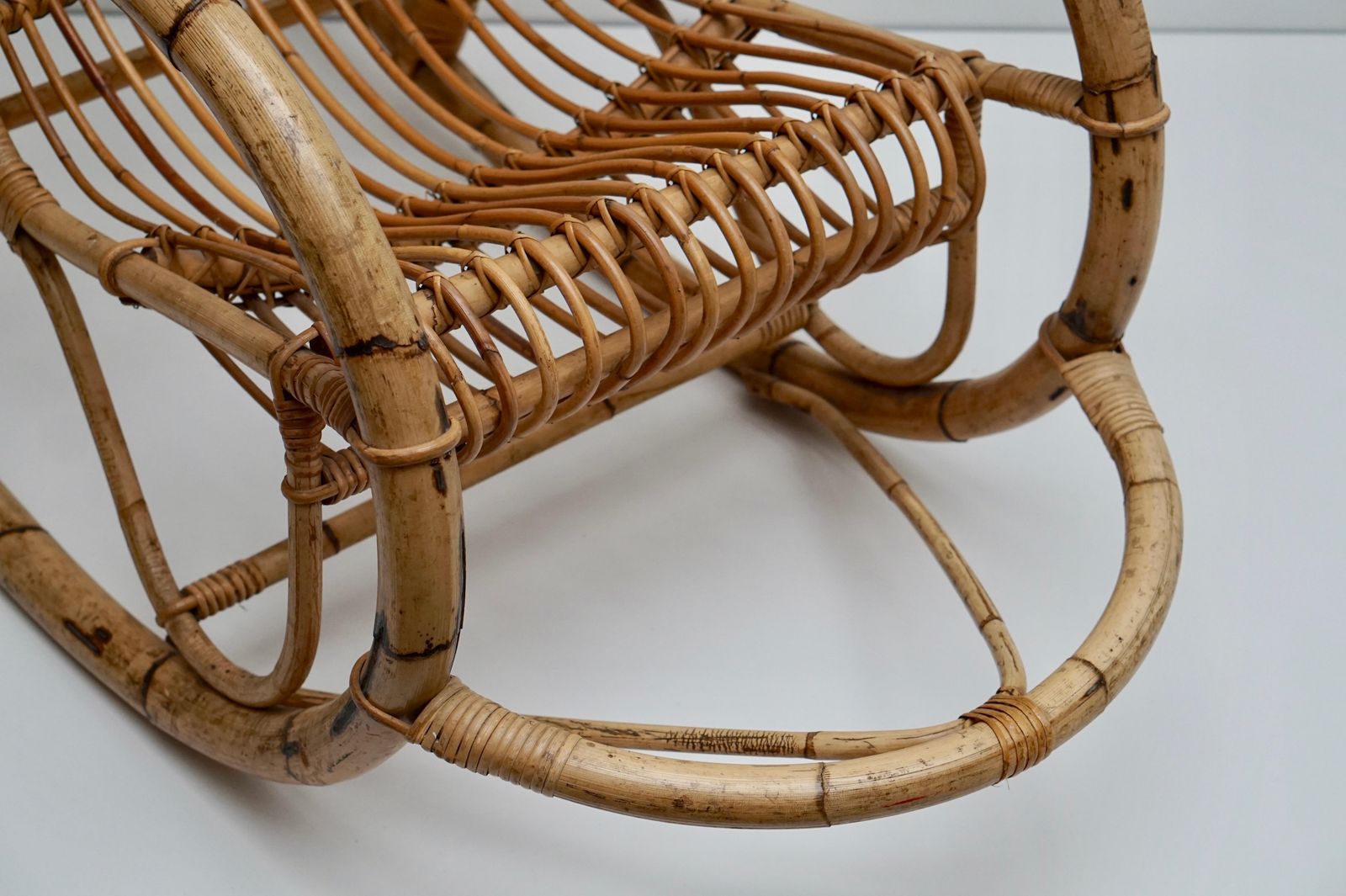 photo for sale Franco Albini Style Wicker Bamboo Rocking Chair