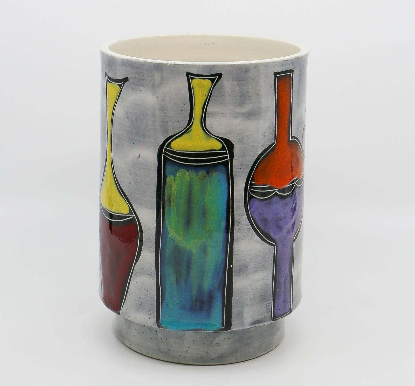 Italian Ceramic Round Vase With Bottle And Floral Motifs photo furniture
