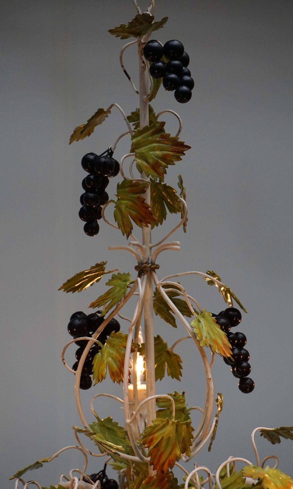 Metal Painted Chandelier With Bunches Of Grapes photo vintage