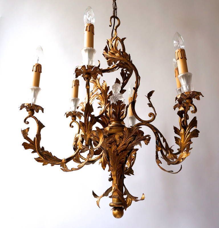 Gilt Wrought Iron Chandelier With Japanese Geisha In Crystal photo vinterior