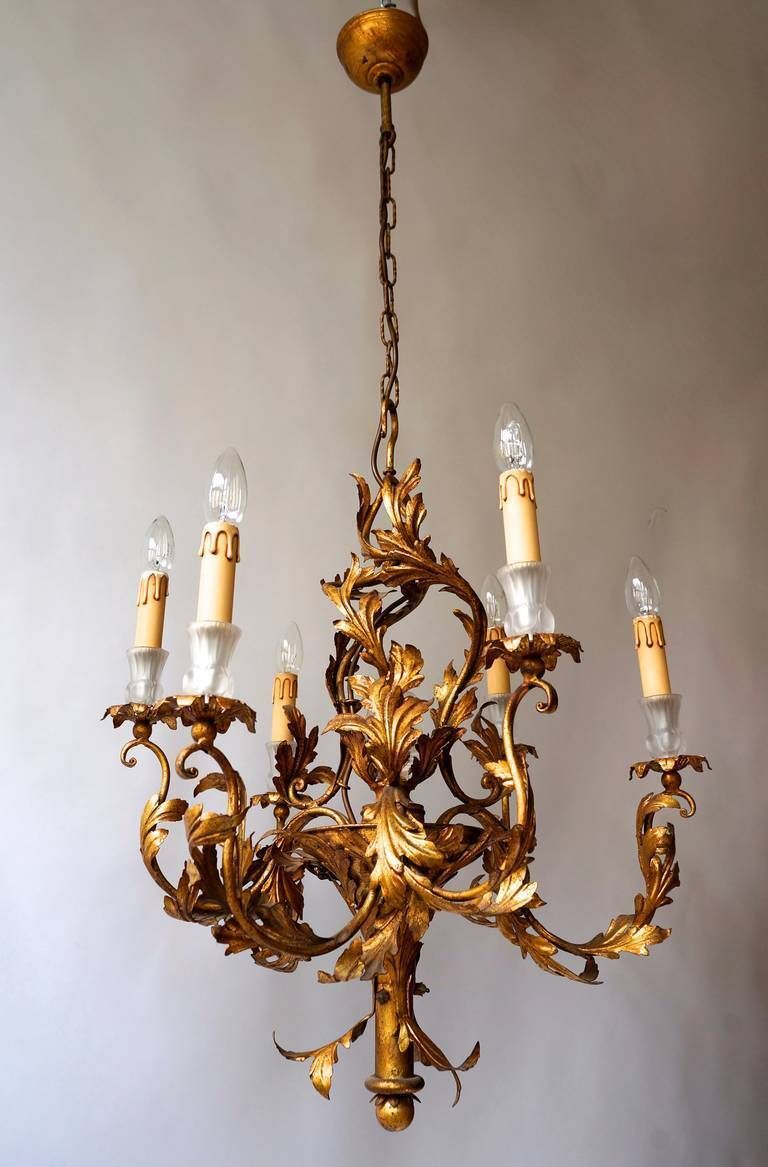 Gilt Wrought Iron Chandelier With Japanese Geisha In Crystal photo vintage