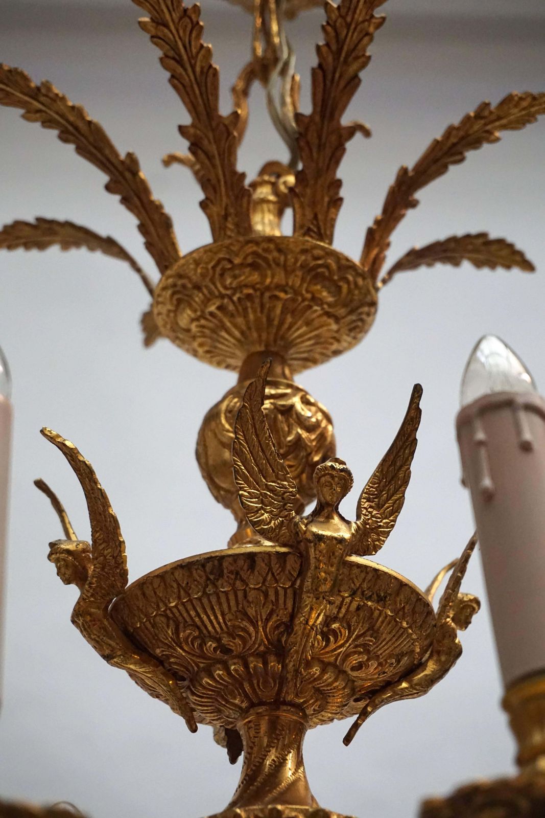 Two Italian Gilt Metal Sixteen Light Chandelier With Winged Figures photo vintage