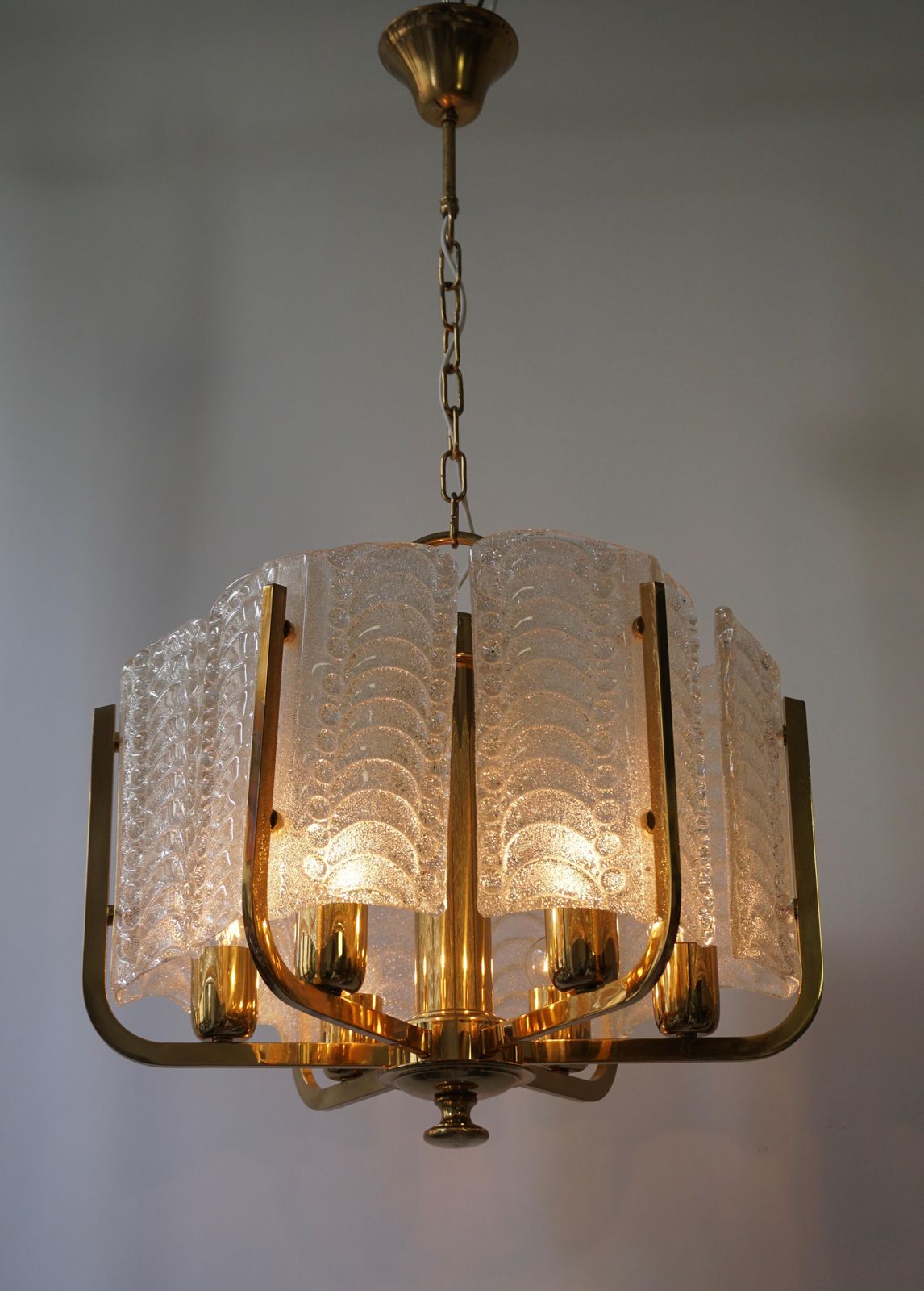 One Italian Golden Brass And Murano Glass Pendant Light photo vinterior