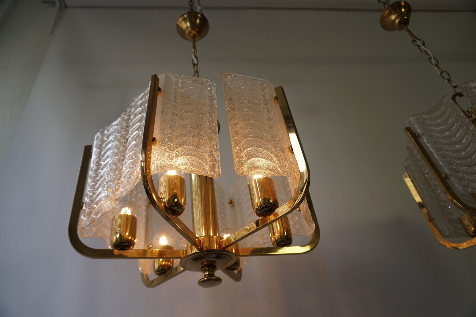 photo furniture One Italian Golden Brass And Murano Glass Pendant Light