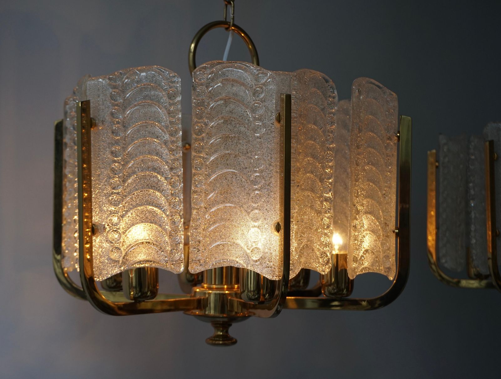 photo vinterior One Italian Golden Brass And Murano Glass Pendant Light