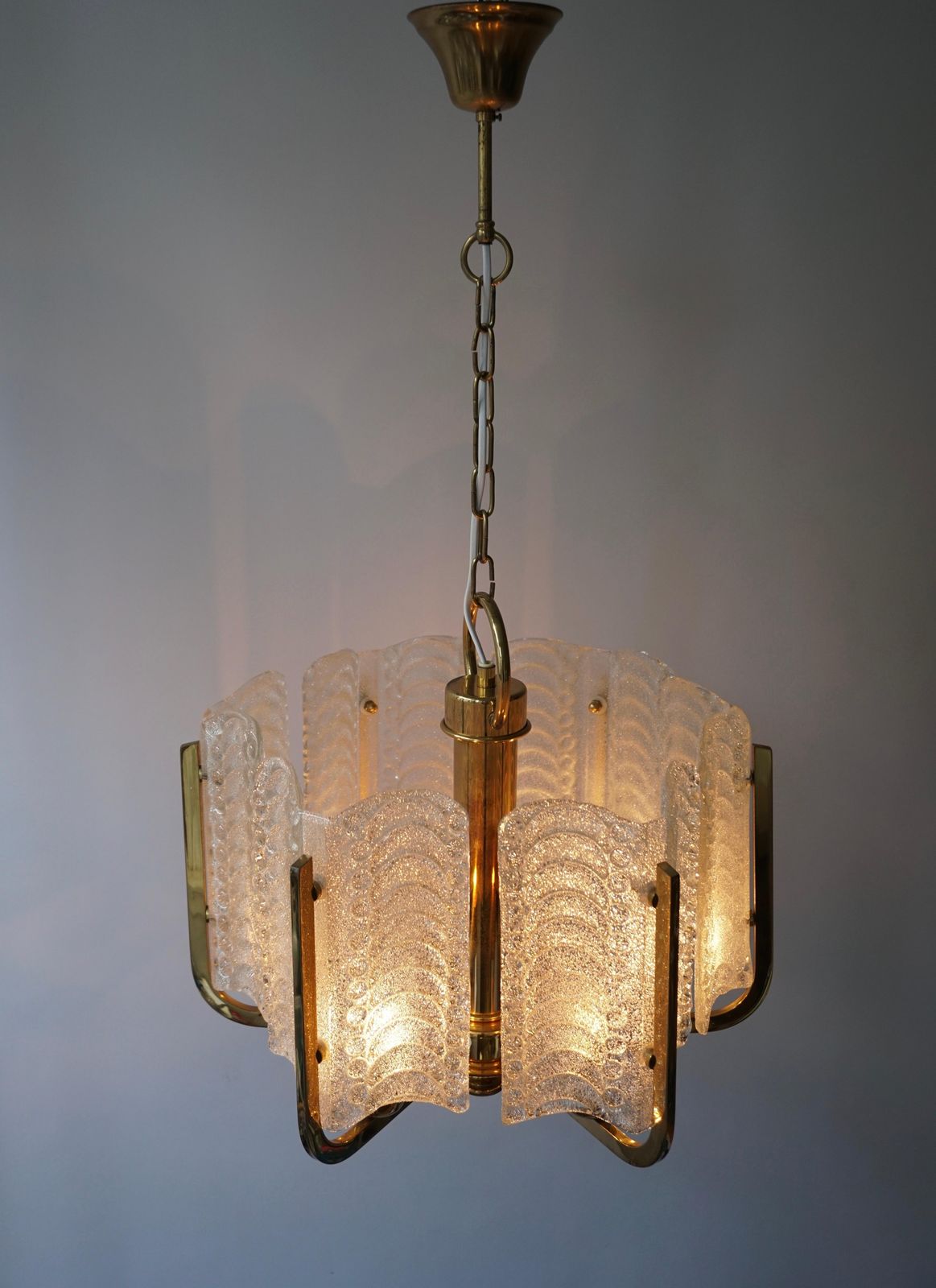 photo buy One Italian Golden Brass And Murano Glass Pendant Light