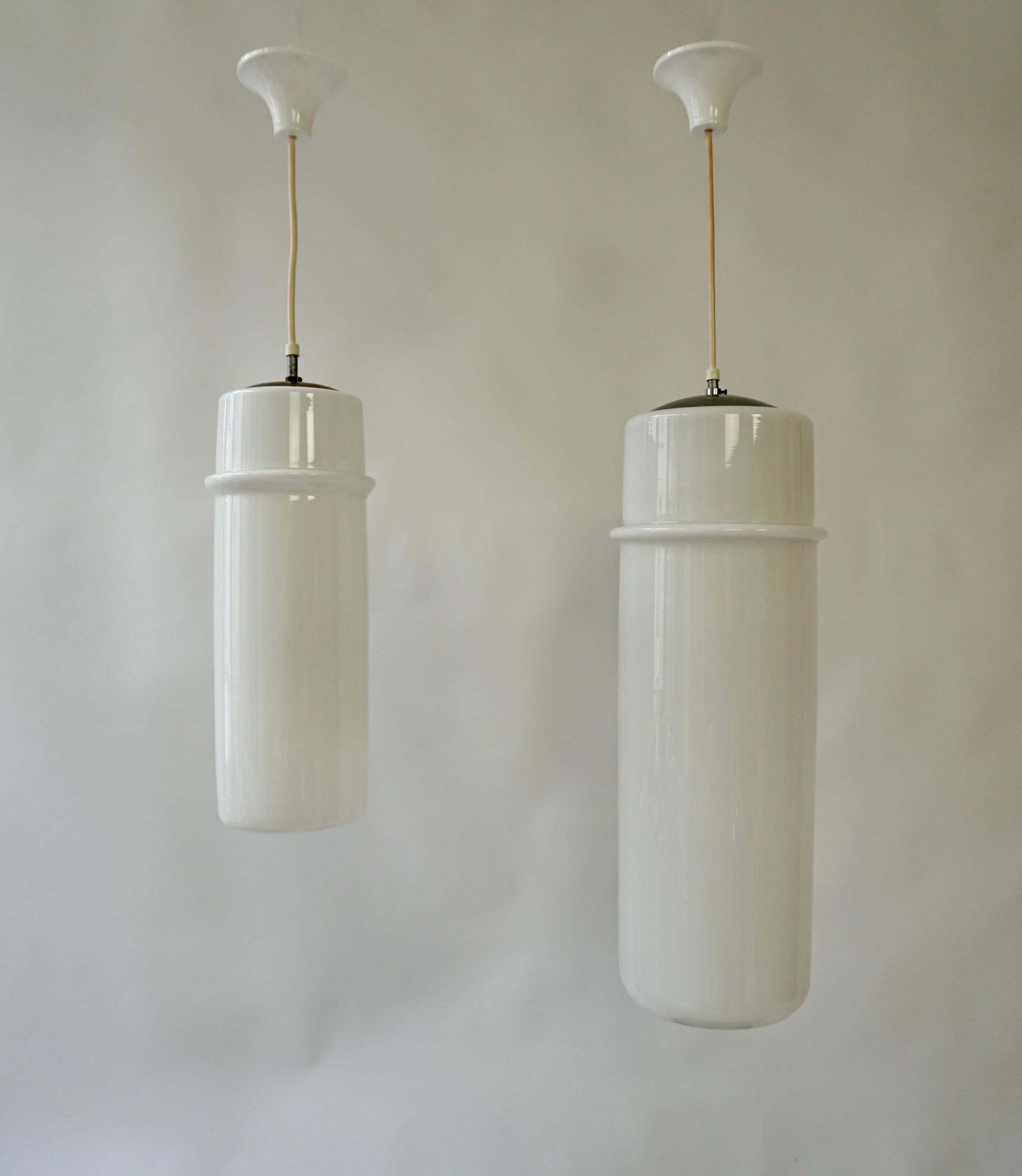 Two Stilnovo Pendant Lamps In Murano Glass And Brass, Italy, 1960s. photo furniture