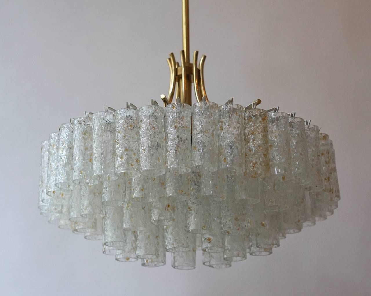 Glass Tube And Brass Chandelier By Doria, Germany photo 2465.0