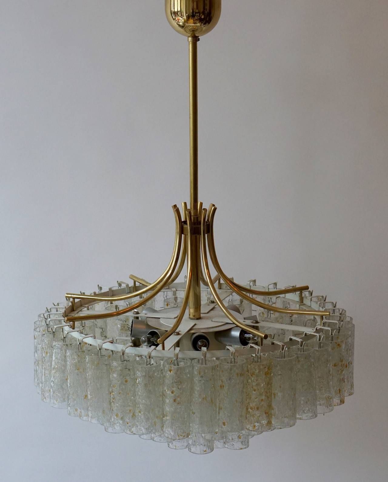Glass Tube And Brass Chandelier By Doria, Germany photo buy
