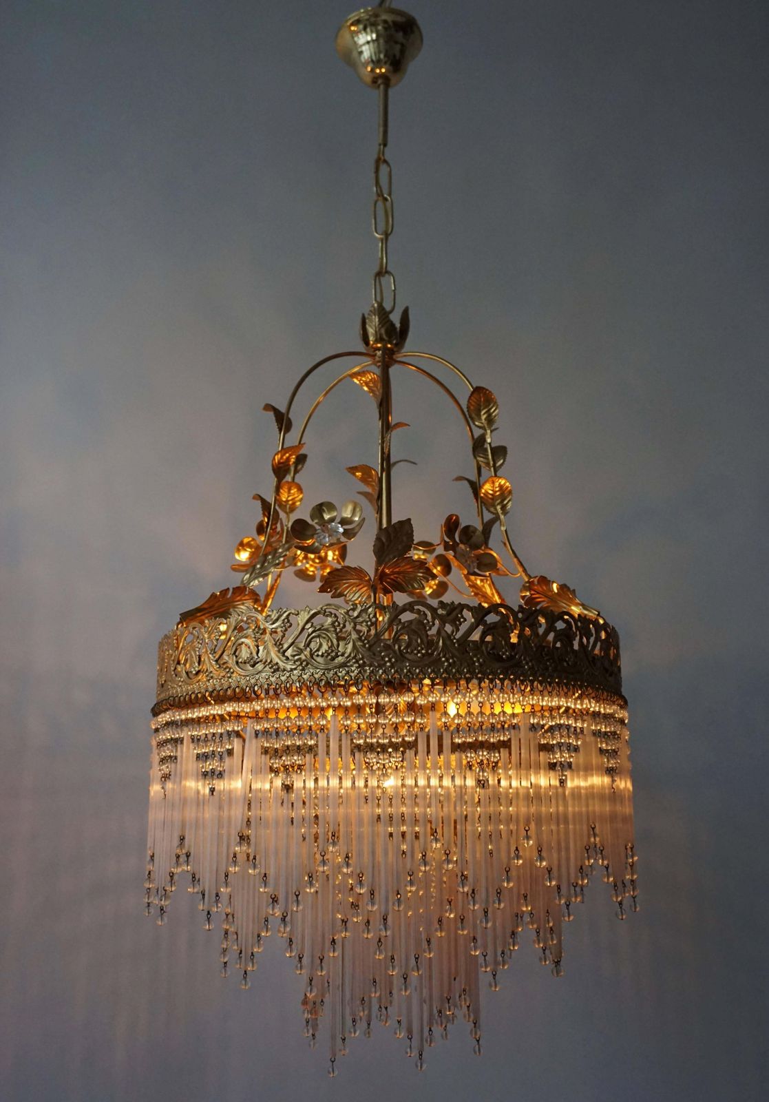 Italian Glass And Brass Chandelier photo Lighting