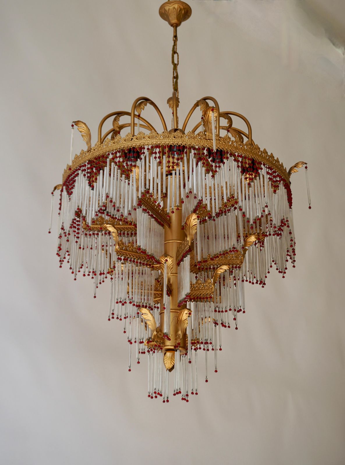 Italian Chandelier In Brass And Glass photo for sale