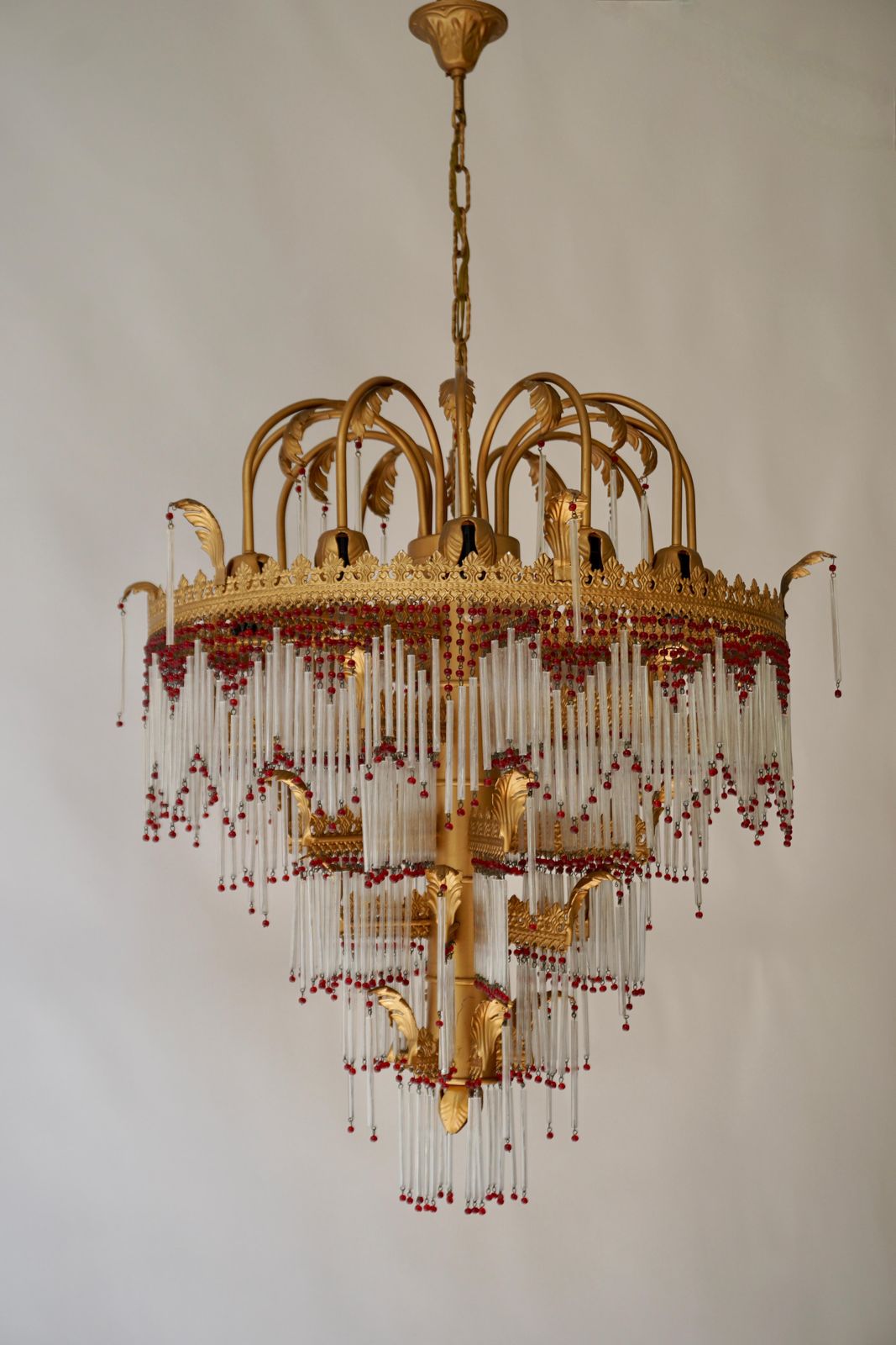 Lighting Italian Chandelier In Brass And Glass photo