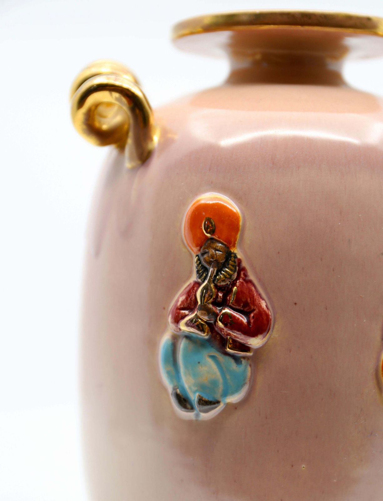 photo buy Art Deco Vase, Peach And Gold With Oriental Figures, 1940s