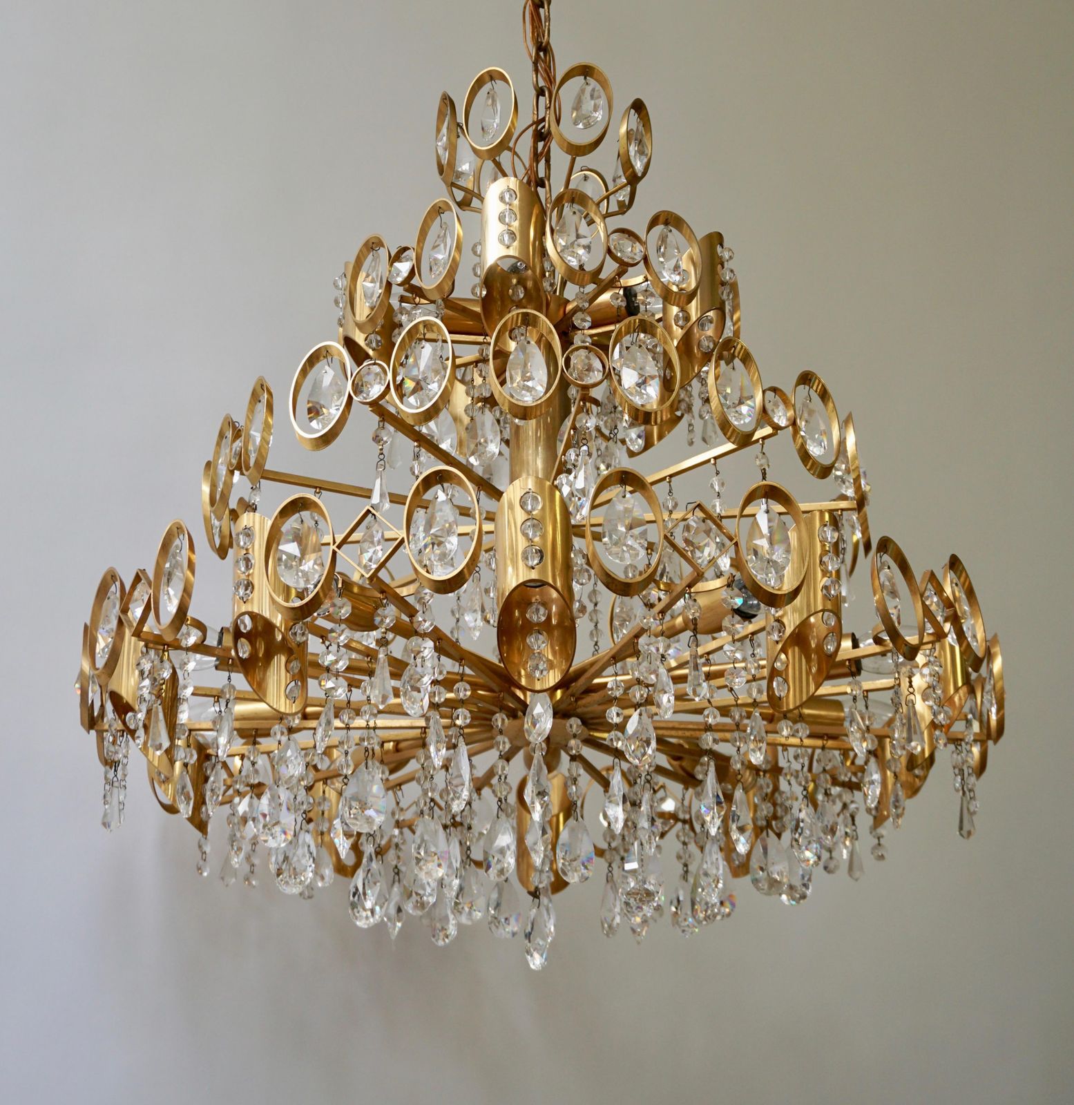 Glamorous Hollywood Regency Gilt Brass And Crystal Palwa Chandelier photo furniture