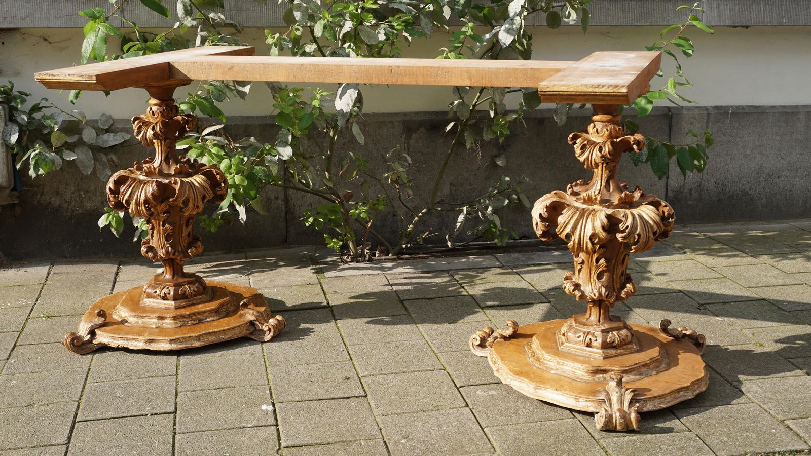 Extraordinary Italian Baroque Gilt Wood Table Supports Early 18th Century photo furniture