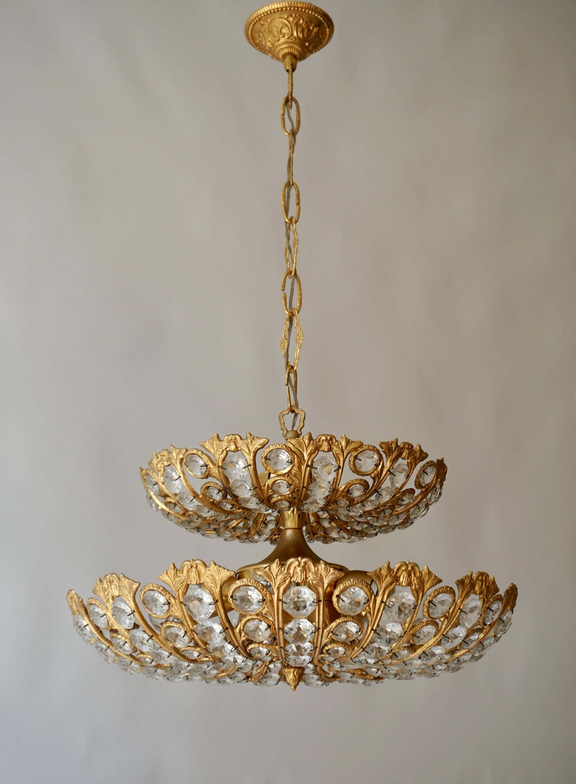 Spanish Brass And Crystal Chandelier By Ernest Palm For Palwa, 1970s photo for sale
