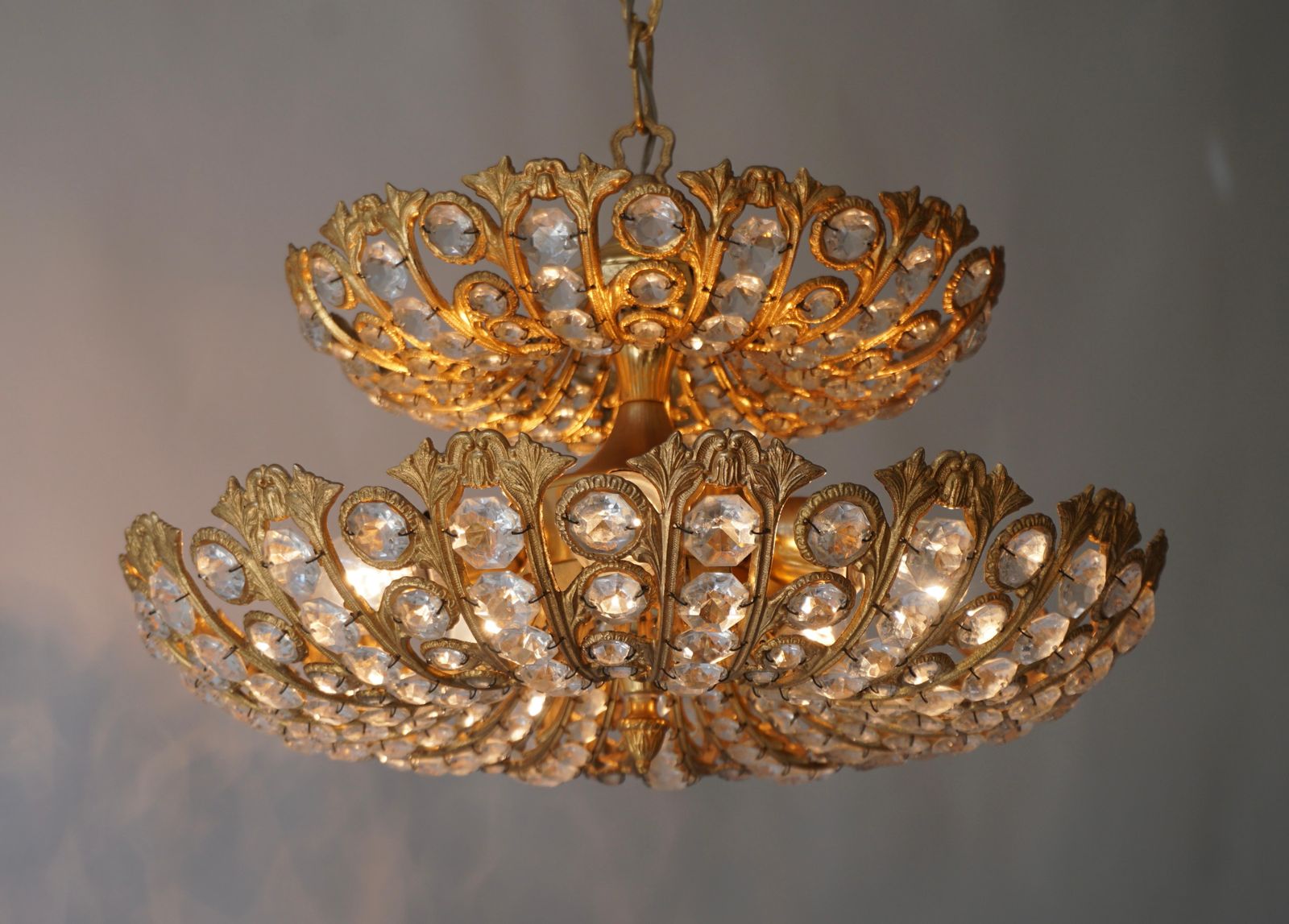 Lighting Spanish Brass And Crystal Chandelier By Ernest Palm For Palwa, 1970s photo