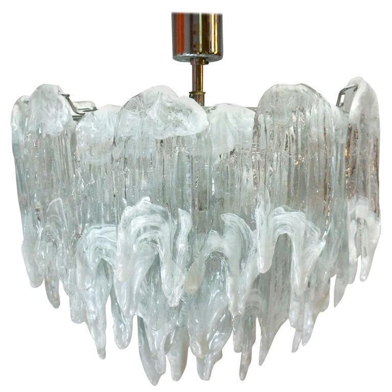 Murano Chandelier Ice Glass And Nickel, 1970