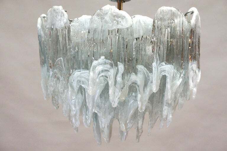 Murano Chandelier Ice Glass And Nickel, 1970 photo vinterior