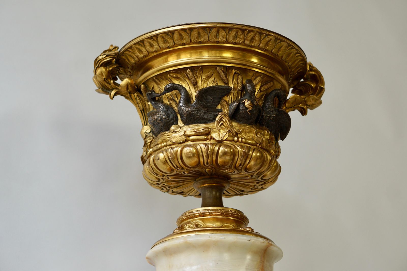 Home Decor Exceptional Napoleon III Gilt Bronze And Onyx Swan Centerpiece Urn, France photo