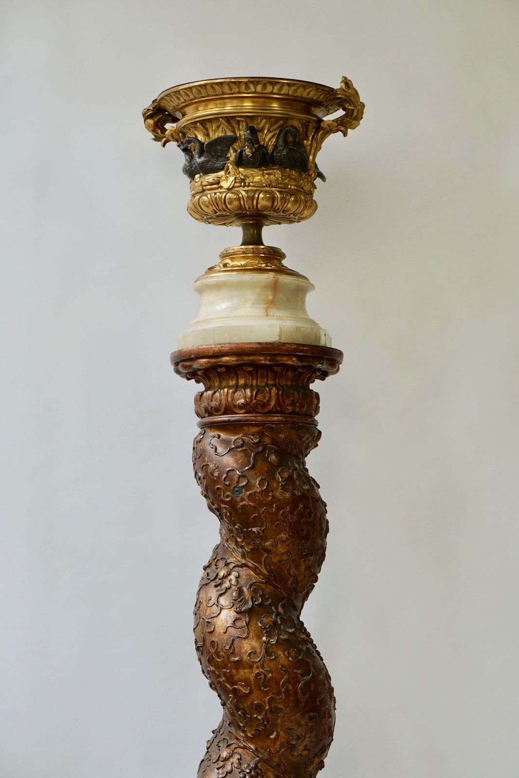 photo buy Exceptional Napoleon III Gilt Bronze And Onyx Swan Centerpiece Urn, France