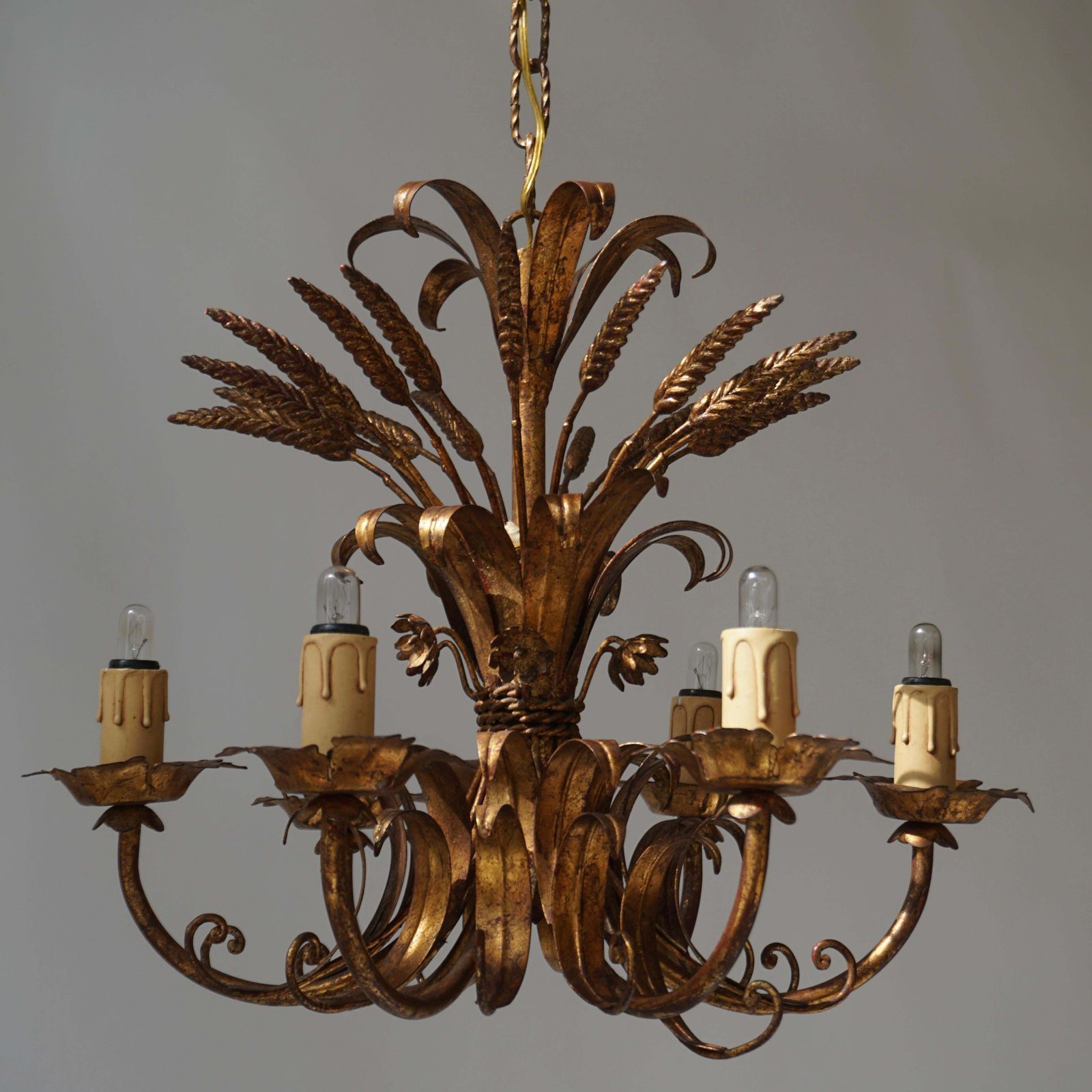 Italian Chandelier Pendant Light, Gilt Metal, 1970s photo furniture