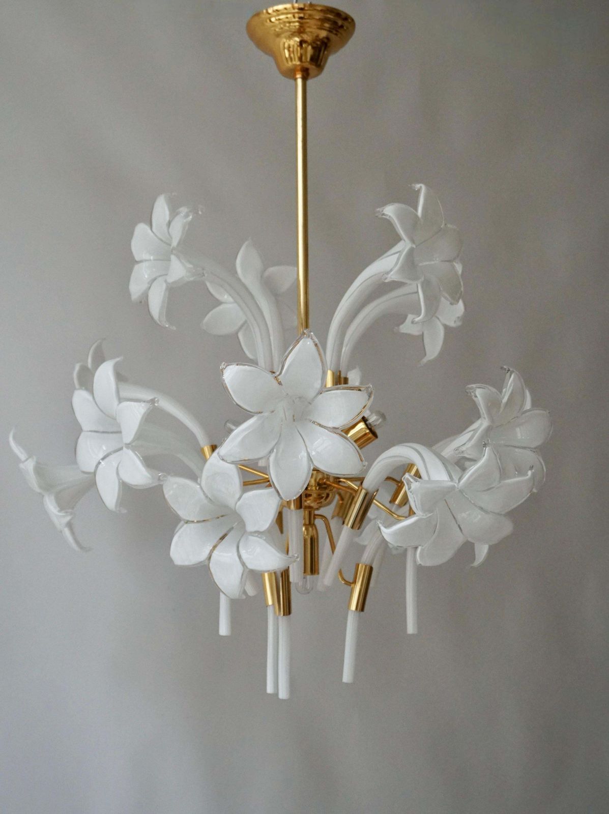 Mid Century Modern Chandelier Designed By Franco Luce With Murano Glass Flowers photo vintage