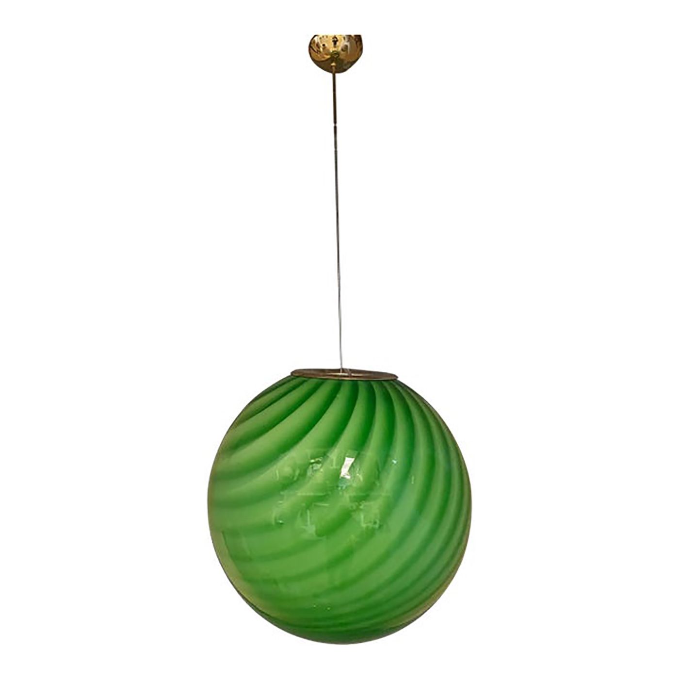 Green Swirling Sphere Pendant In Murano Style Glass Italian Art