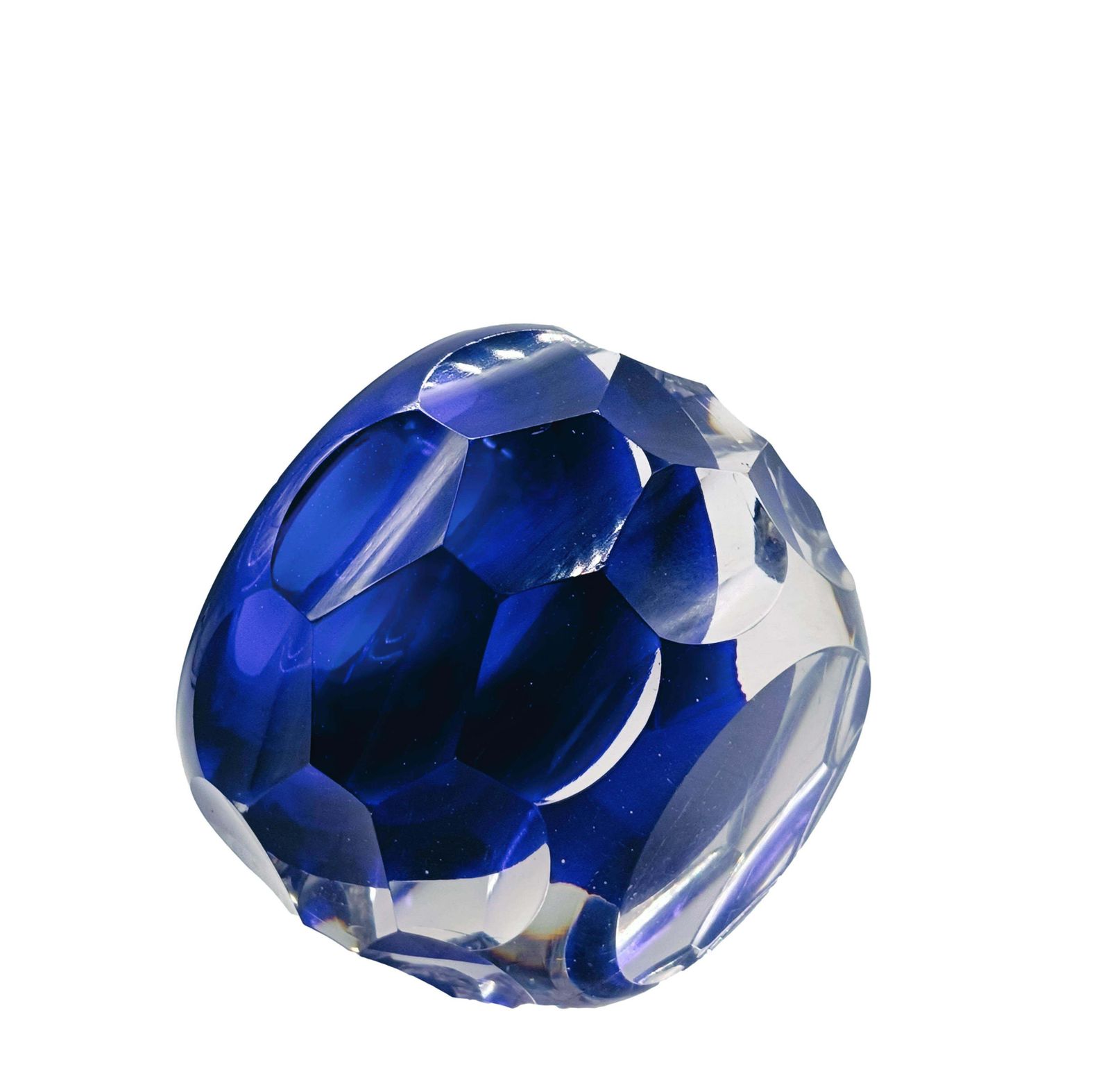 Alessandro Mandruzzato Blue Faceted Murano Glass Bowl, Italy 1970s photo for sale