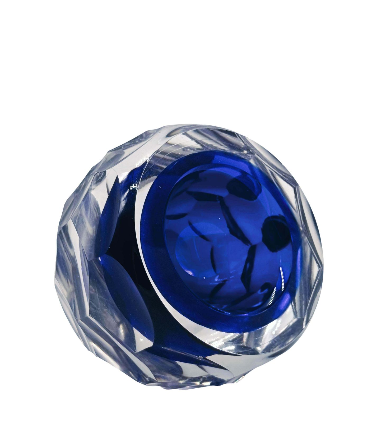 Alessandro Mandruzzato Blue Faceted Murano Glass Bowl, Italy 1970s photo Home Decor