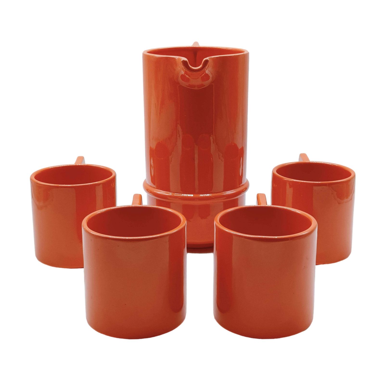 Il Picchio Set Of Four Mugs With Pitcher In Orange Ceramic, Italy 1970s photo furniture