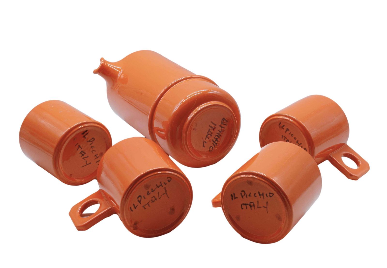 Il Picchio Set Of Four Mugs With Pitcher In Orange Ceramic, Italy 1970s photo Home Decor
