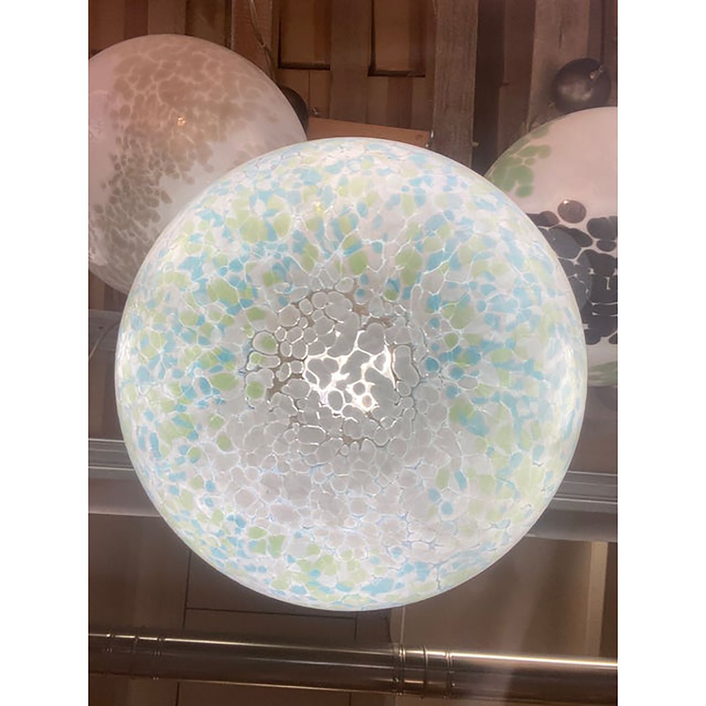 Contemporary Light Green Light Blue And White Swirling Sphere Pendant In Murano Style Glass Italian photo 3800.0