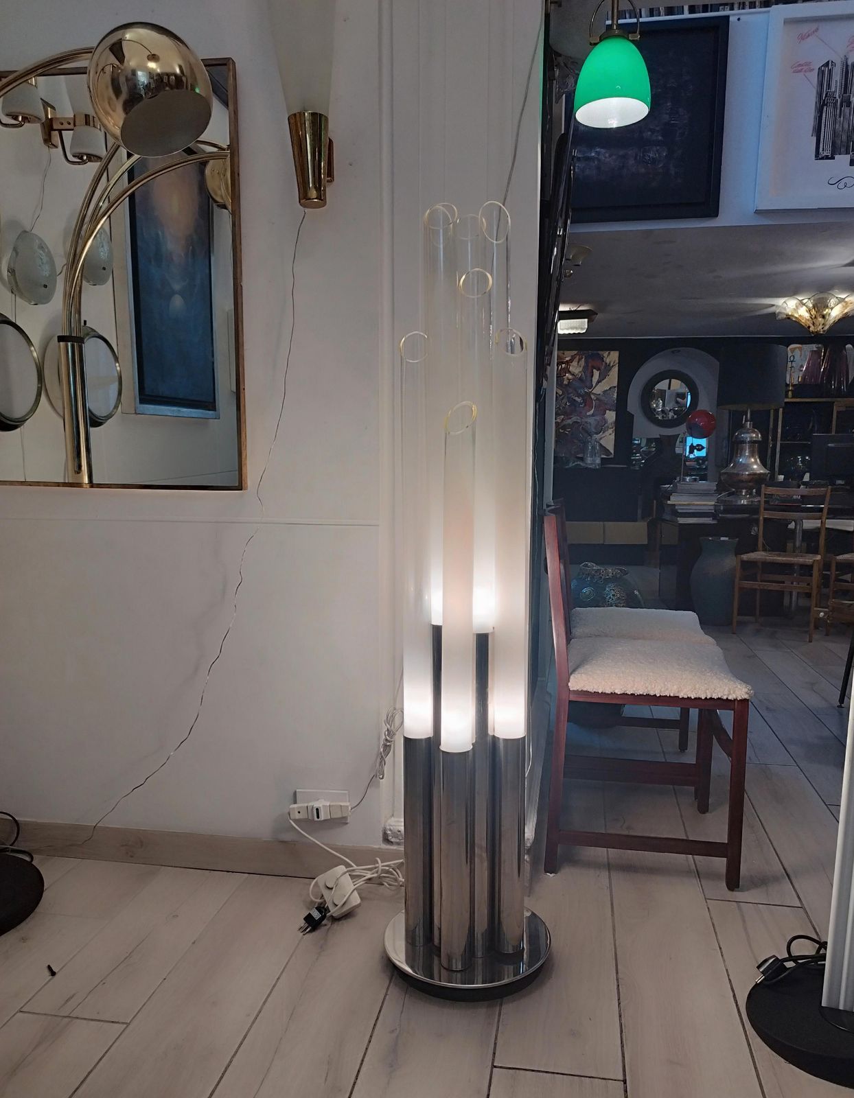 Carlo Nason Chromed Metal And Murano Glass Floor Lamp, Italy 1970s photo buy
