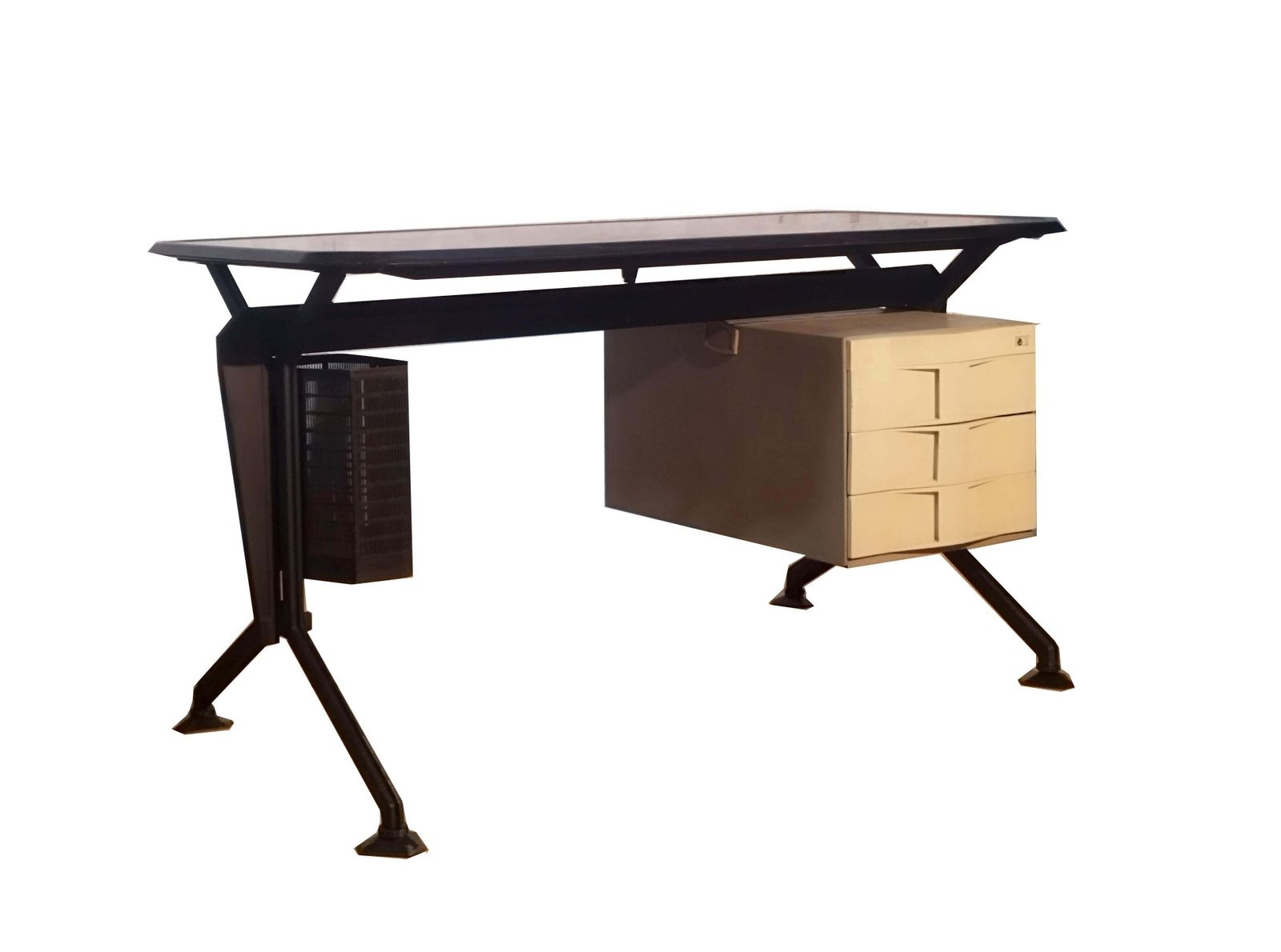 Studio Bbpr For Olivetti Sintesis "Arco" Office 3 Drawer Desk, Italy 1960s photo furniture