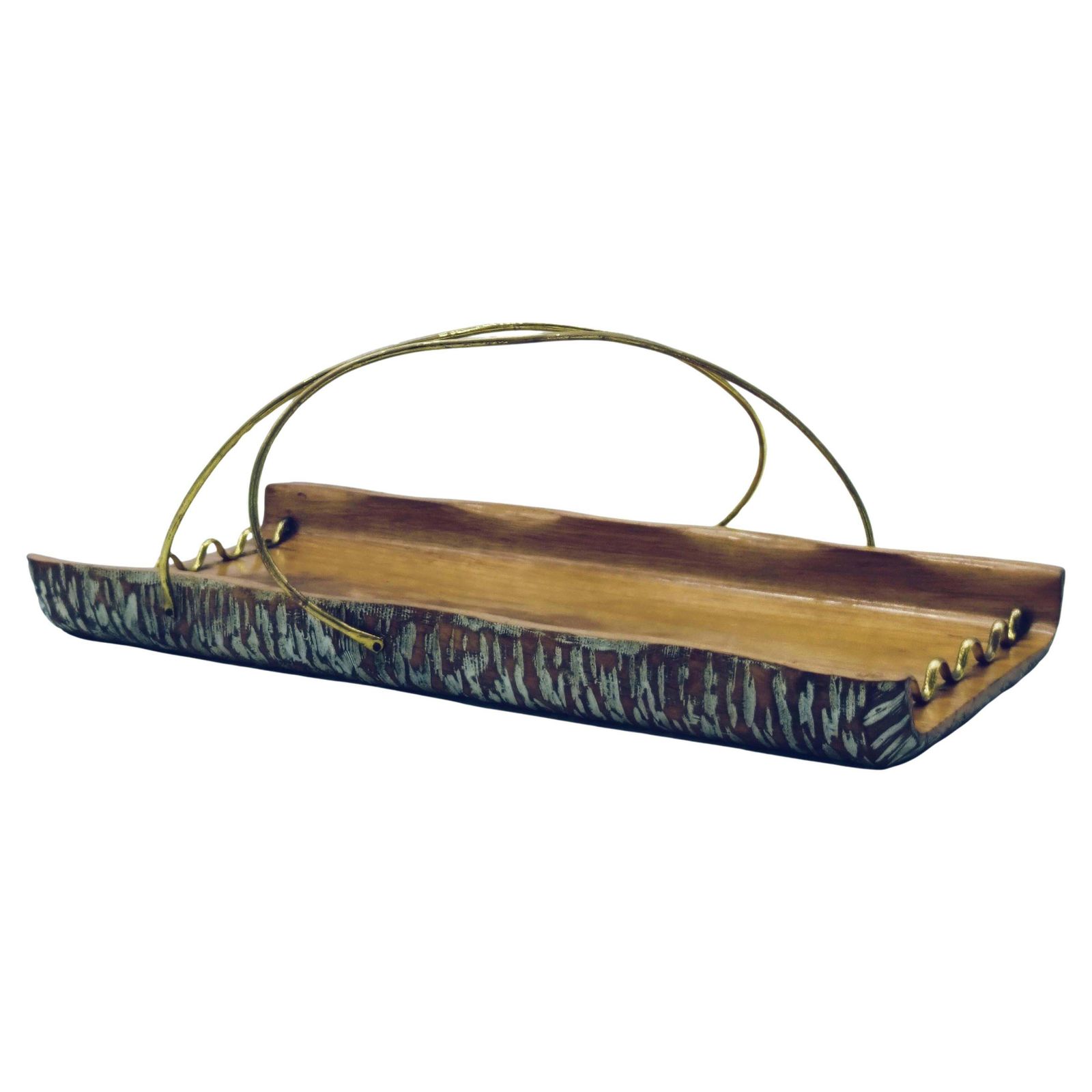 Aldo Tura For Macabo Wood And Brass Tray, Italy 1960s