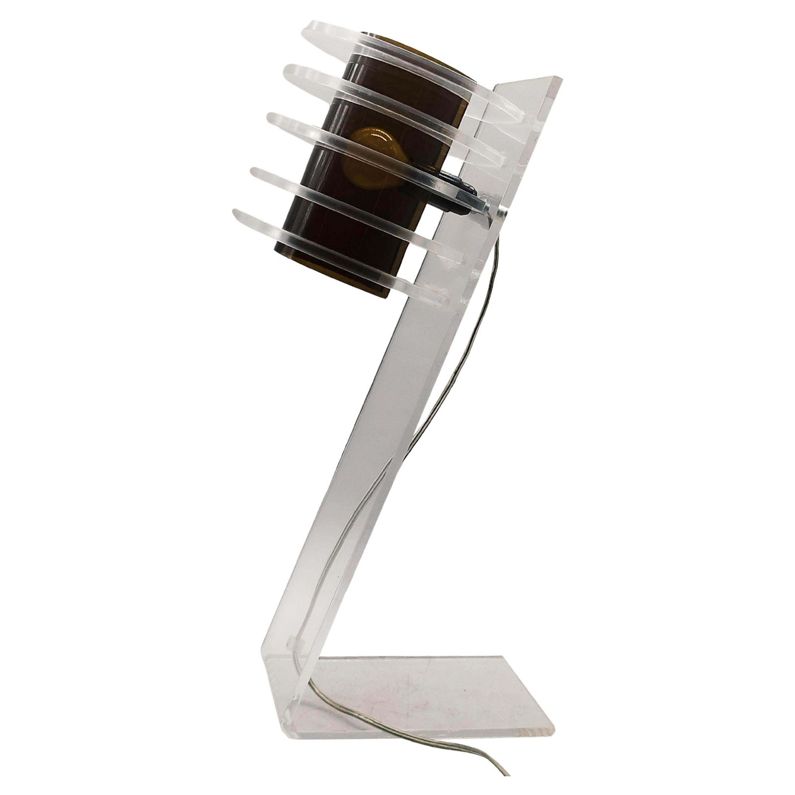 Sculptural Space Age  Clear And Smoke Lucite Table Lamp, Italy 1970s
