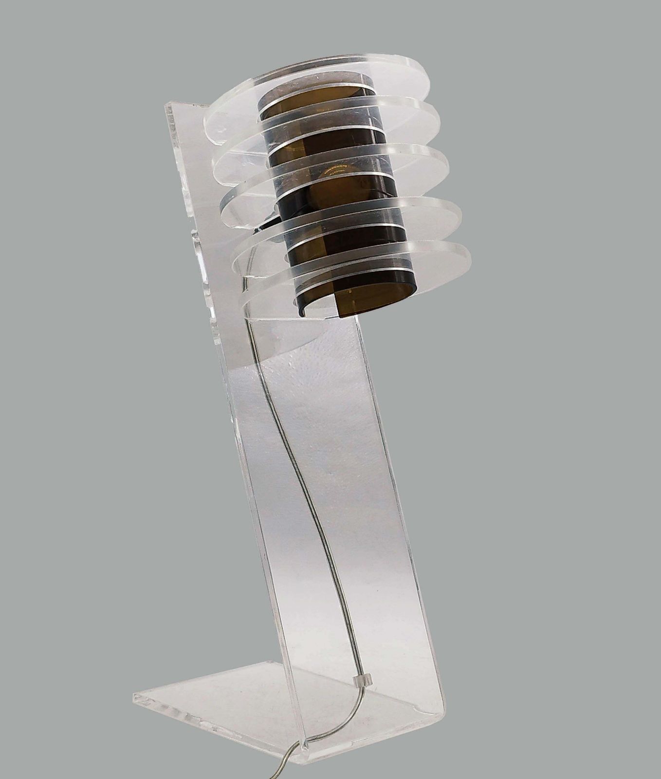 Sculptural Space Age  Clear And Smoke Lucite Table Lamp, Italy 1970s photo for sale