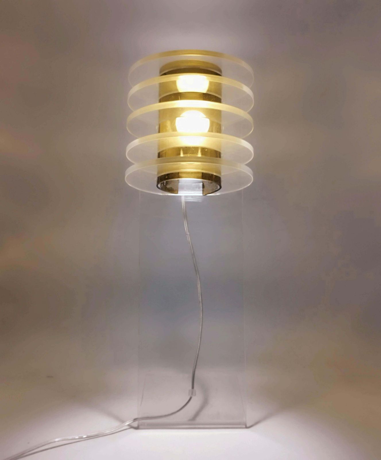 photo for sale Sculptural Space Age  Clear And Smoke Lucite Table Lamp, Italy 1970s