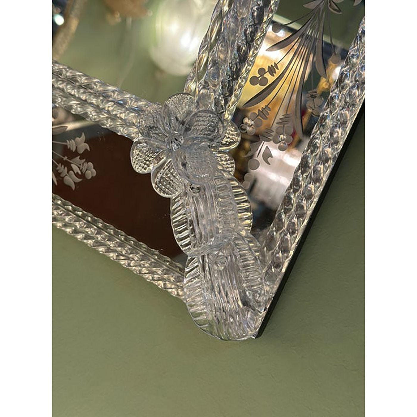 Venetian Transparent Hand Carved Murano Glass Style Wall Mirror photo for sale