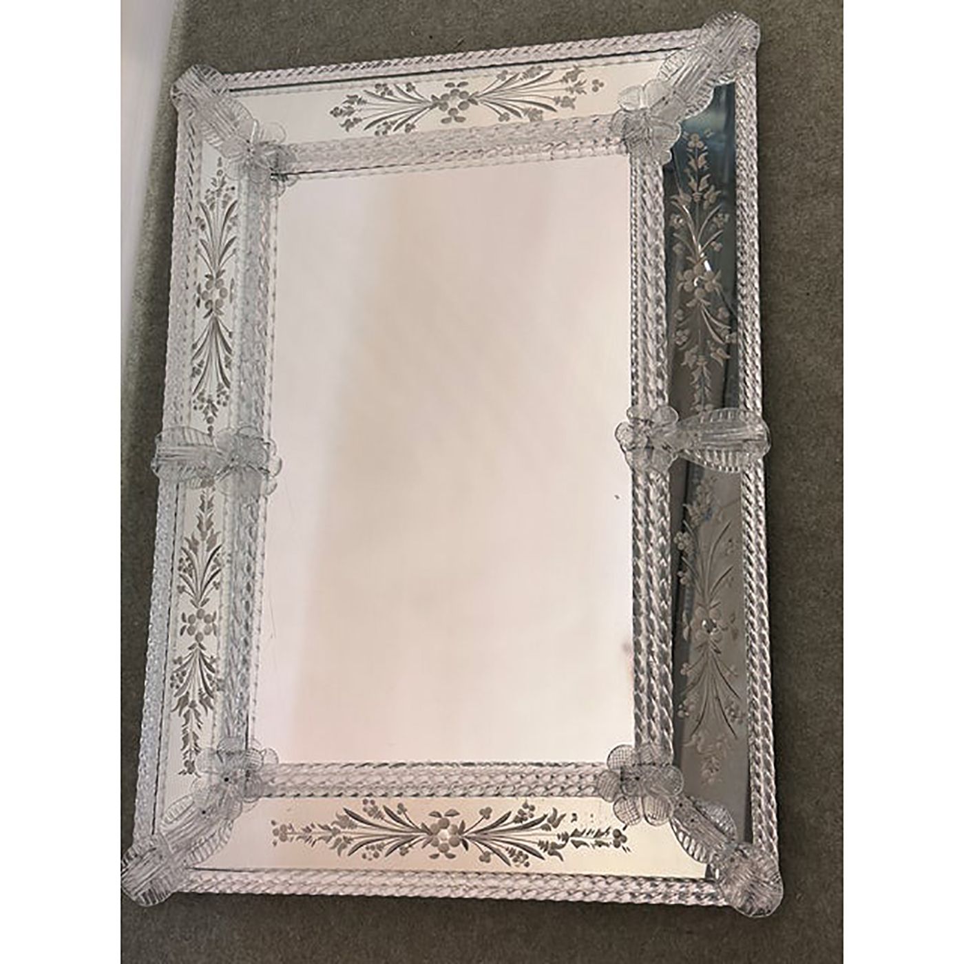 Venetian Transparent Hand Carved Murano Glass Style Wall Mirror photo vintage